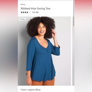 Lane Bryant Ribbed Max Swing 3/4 Length Sleeve Tee